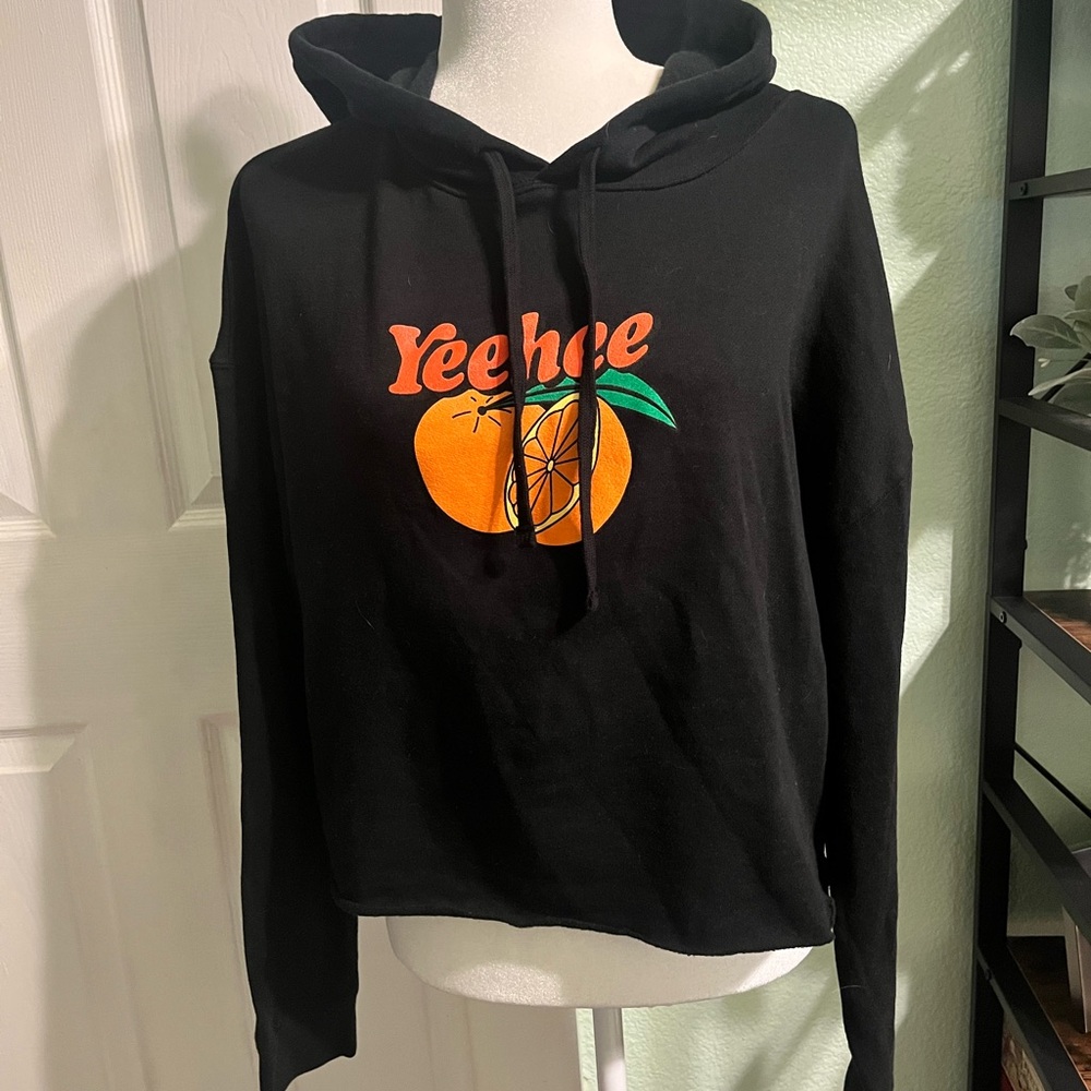 RARE Midnight Organic Larry June Cropped Hoodie with Orange Graphic
